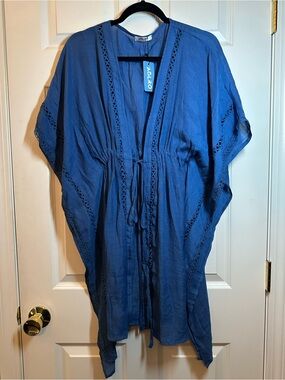 NWTS AOLRO Women's Blue Crochet-Trim Swim Coverup Sz S